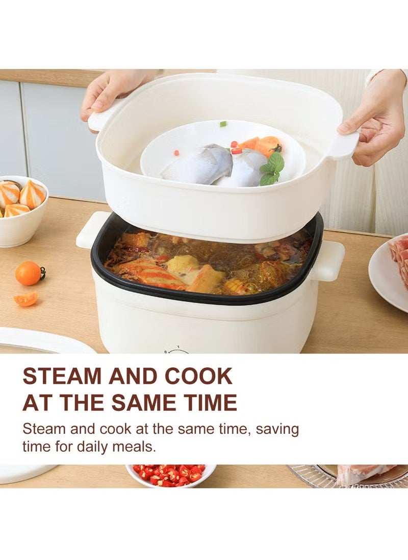 XiuWoo - Multi-Functional Electric Hot Pot, 4.5 Liters, for Fry Boil Suffocate Stir-fry, 1350W Shabu Hot Pot Non-Stick Electric Cooker, White - Image 1