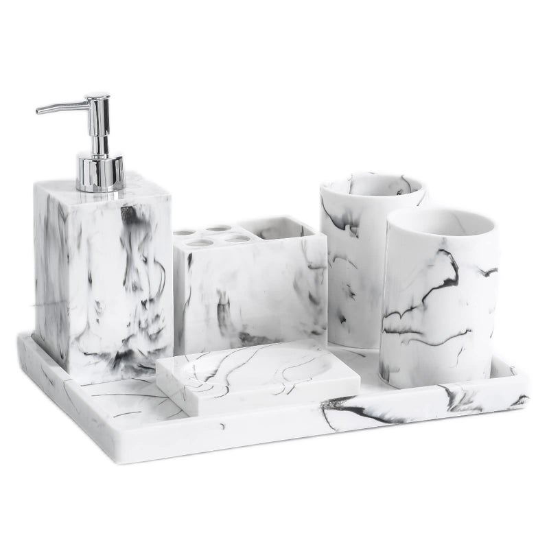 Resin Vintage Marble Bathroom Accessories Sets Luxury 6Piece Bathroom Decoration Soap DispenserCupsToothbrush Holder