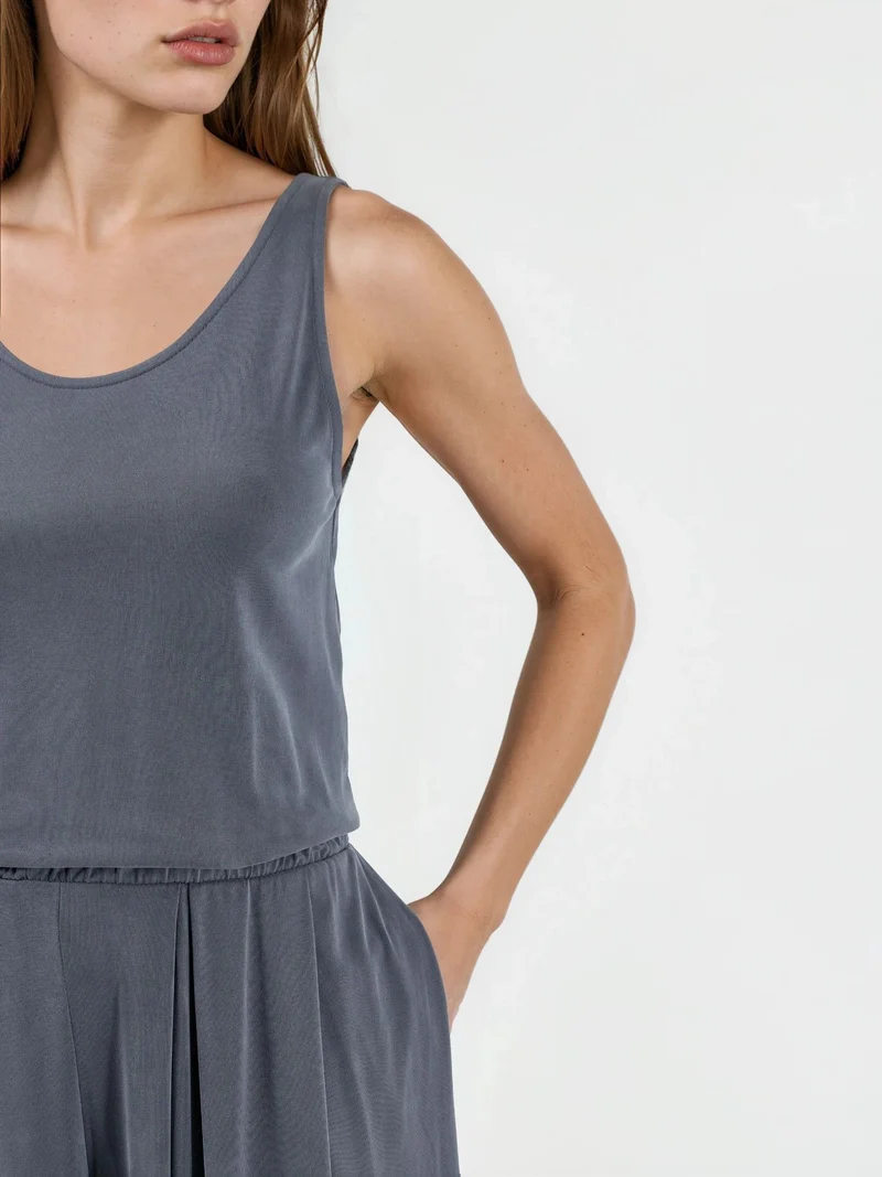 Busem Dark Grey BUSEM Pleated Modal Jumpsuit for Women | Best Price UAE