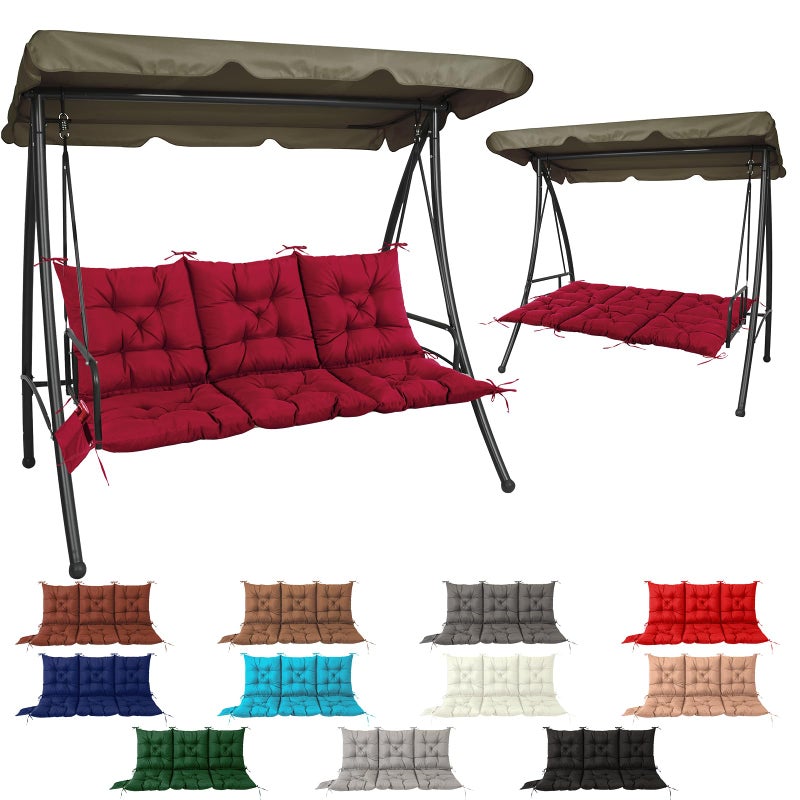 NACATIN 3 Seat Cushion for Outdoor Swing - 60x40 inches, 4" Thick Porch Swing Cushions with Ties and Storage Bag, Waterproof Bench Cushions for Patio, Outdoor, Backyard and Garden (Wine Red) - Image 1