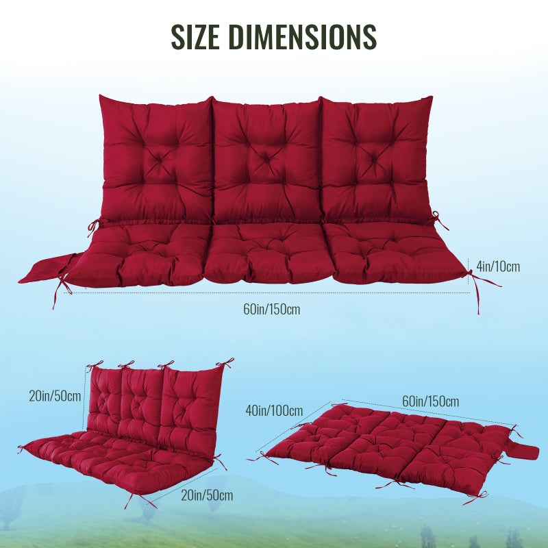 NACATIN 3 Seat Cushion for Outdoor Swing - 60x40 inches, 4" Thick Porch Swing Cushions with Ties and Storage Bag, Waterproof Bench Cushions for Patio, Outdoor, Backyard and Garden (Wine Red) - Image 3