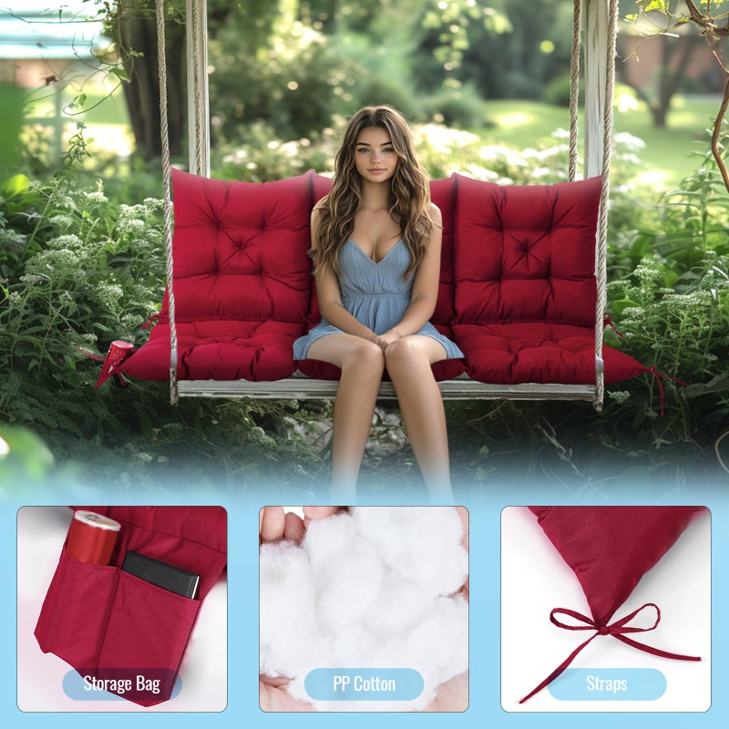 NACATIN 3 Seat Cushion for Outdoor Swing - 60x40 inches, 4" Thick Porch Swing Cushions with Ties and Storage Bag, Waterproof Bench Cushions for Patio, Outdoor, Backyard and Garden (Wine Red) - Image 4