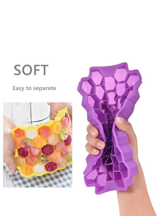 هومستر علبة مكعبات ثلج قابلة لإعادة الاستخدام على شكل قرص العسل حزمة من 3 عبوات السيليكون صغيرة مع غطاء قالب كرة لصنع الثلج - Image 3