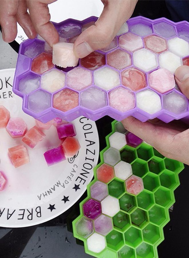 هومستر علبة مكعبات ثلج قابلة لإعادة الاستخدام على شكل قرص العسل حزمة من 3 عبوات السيليكون صغيرة مع غطاء قالب كرة لصنع الثلج - Image 4