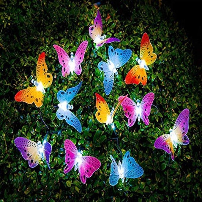 BUTTERFLY SOLAR STRING LIGHTS OUTDOOR WATERPROOF 12 LED SOLAR FAIRY LIGHTS FOR GARDEN PATIO CHRISTMAS YARD PARTY CAMPING DECOR