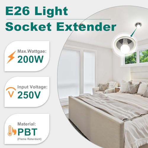 DiCUNO E26 Socket Extender, E26 Standard Medium Base Lamp Bulb Socket Adapter of 5CM/1.97 Inch Extension, Max 200W, Light Bulb Extender, 6 Pcs - Image 2