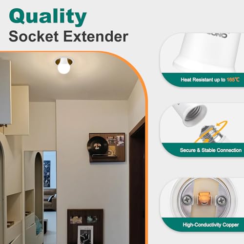 DiCUNO E26 Socket Extender, E26 Standard Medium Base Lamp Bulb Socket Adapter of 5CM/1.97 Inch Extension, Max 200W, Light Bulb Extender, 6 Pcs - Image 4