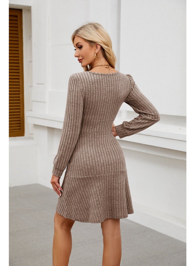 general 2025-2026 Women's Square-neck Lantern-Sleeve Doll Dress with Pockets and Long-Sleeved Overalls - Image 2