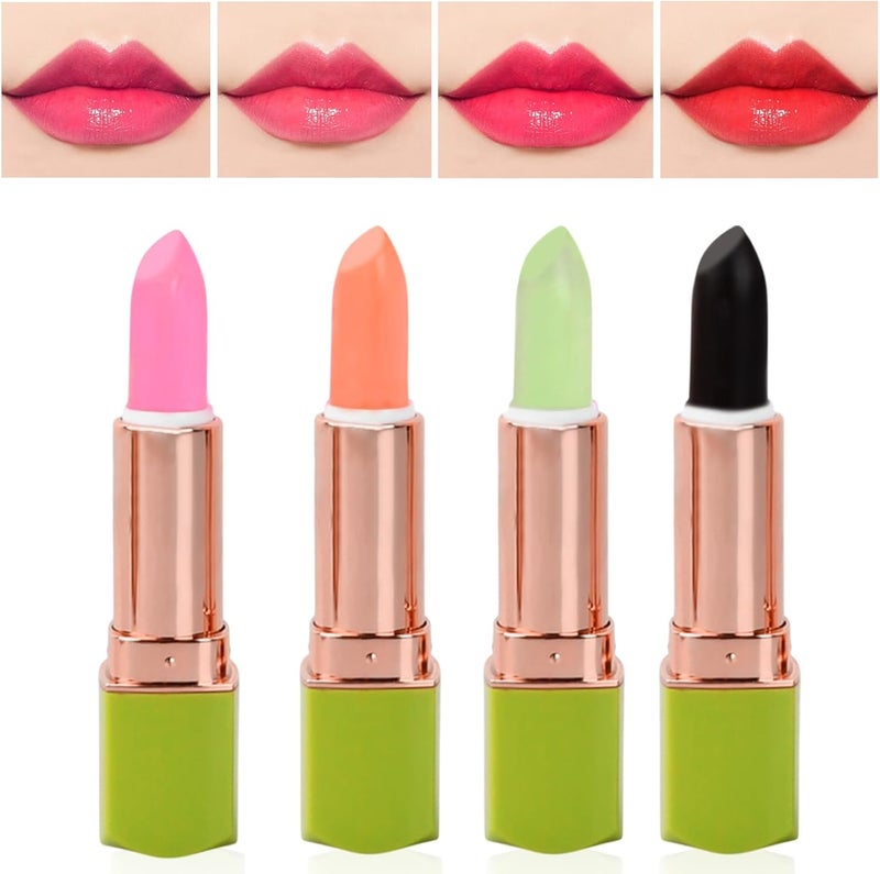 4 Pack Aloe Vera Colour Changing Lip Balm Set Magic Temperature Sensitive Hydrating Lip Tint Natural Moisturizing Lipstick Long Lasting Lip Gloss for Women and Girls