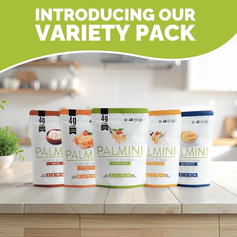 Palmini Variety Pack - Gluten Free Hearts of Palm Pasta: Linguine, Angel Hair, Lasagna, Rice, and Mashed (12 Ounce) - Image 2