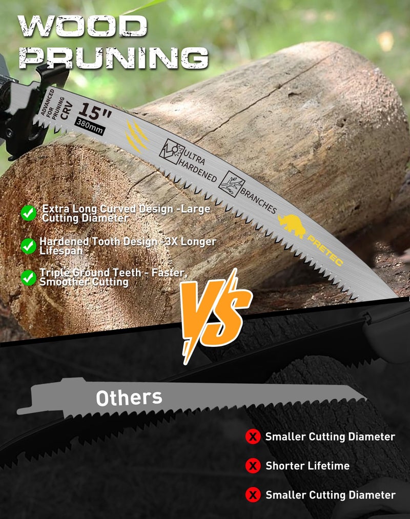 PRETEC Japanese Teeth Reciprocating Saw Blades 15 Inch, Arc Edge Wood Pruning Reciprocating Saw Blades 6TPI Tree Trimming, Wood Cutting, Cr-V Reciprocal Saw Blades Better Wear Resistance, (5 Pack) - Image 4