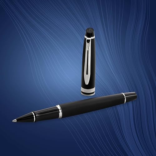 Waterman Expert Rollerball Pen Matte Black with Chrome Trim Fine Nib Black Ink Cartridge Gift Box - Image 5