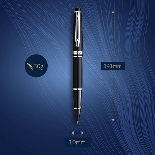 Waterman Expert Rollerball Pen Matte Black with Chrome Trim Fine Nib Black Ink Cartridge Gift Box - Image 3