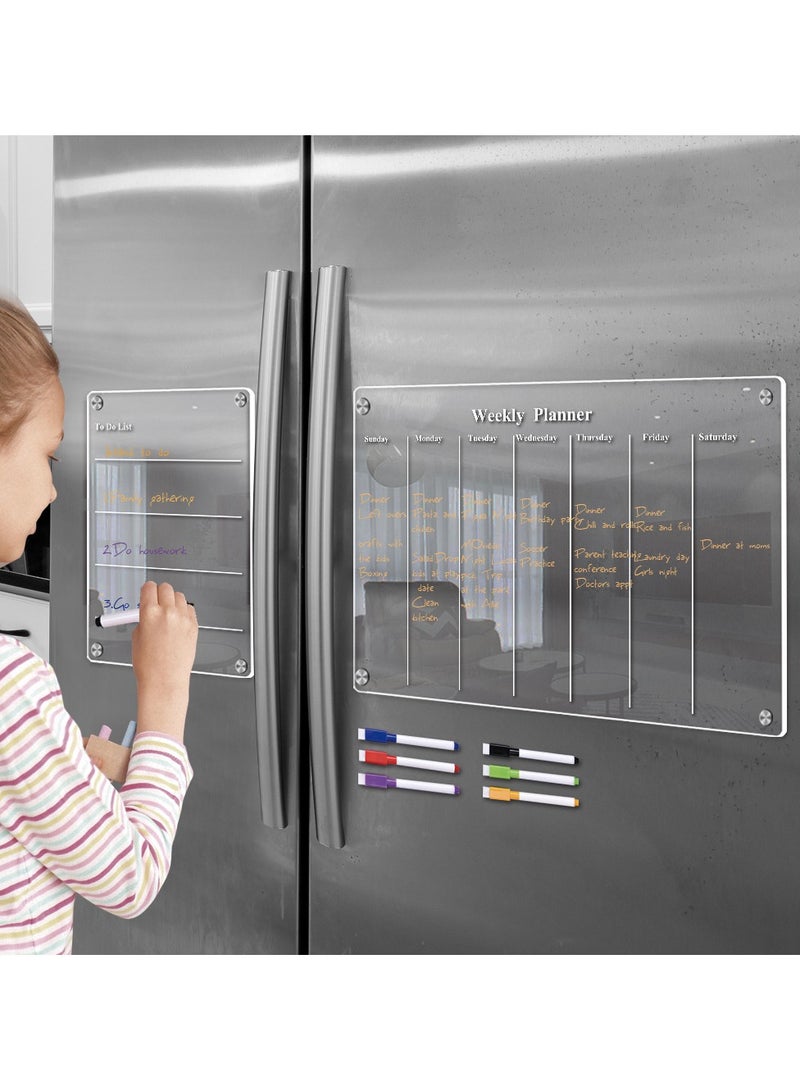 Acrylic Magnetic Monthly Calendar Whiteboard for Refrigerator - Clear Dry Erase Memo Planning Board with Markers - Ideal Kitchen Organizer Notepad for Home and Office - Image 1