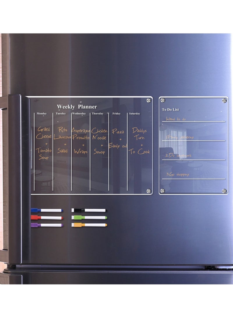 Acrylic Magnetic Monthly Calendar Whiteboard for Refrigerator - Clear Dry Erase Memo Planning Board with Markers - Ideal Kitchen Organizer Notepad for Home and Office - Image 2