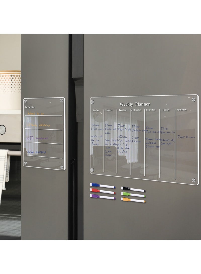Acrylic Magnetic Monthly Calendar Whiteboard for Refrigerator - Clear Dry Erase Memo Planning Board with Markers - Ideal Kitchen Organizer Notepad for Home and Office - Image 3