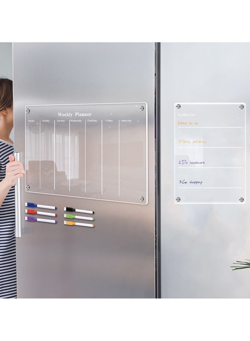 Acrylic Magnetic Monthly Calendar Whiteboard for Refrigerator - Clear Dry Erase Memo Planning Board with Markers - Ideal Kitchen Organizer Notepad for Home and Office - Image 5