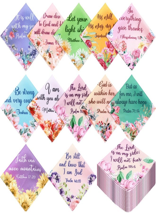 FuWeave 48 Pcs Christmas Christian Handkerchiefs Inspirational Quote Gifts for Women Bible Verse Church Handkerchiefs Bulk Floral Cotton Ladies Hankies Religious Xmas Gifts for Mom Birthday Party - Image 1