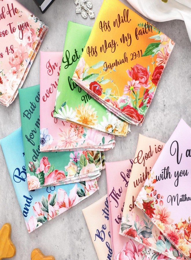 FuWeave 48 Pcs Christmas Christian Handkerchiefs Inspirational Quote Gifts for Women Bible Verse Church Handkerchiefs Bulk Floral Cotton Ladies Hankies Religious Xmas Gifts for Mom Birthday Party - Image 3