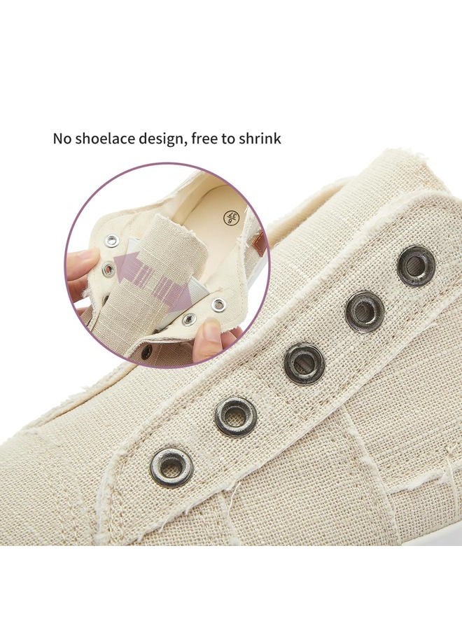 XRH Women's Slip on Shoes Non Slip Fashion Canvas Sneakers Low Top Casual Shoes(Beige,US10 - Image 5
