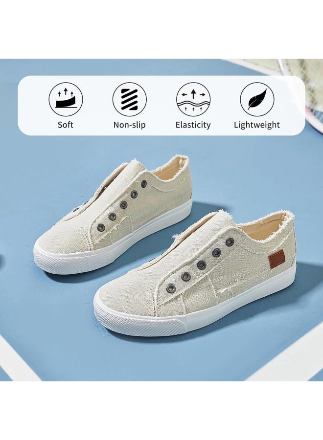 XRH Women's Slip on Shoes Non Slip Fashion Canvas Sneakers Low Top Casual Shoes(Beige,US10 - Image 4