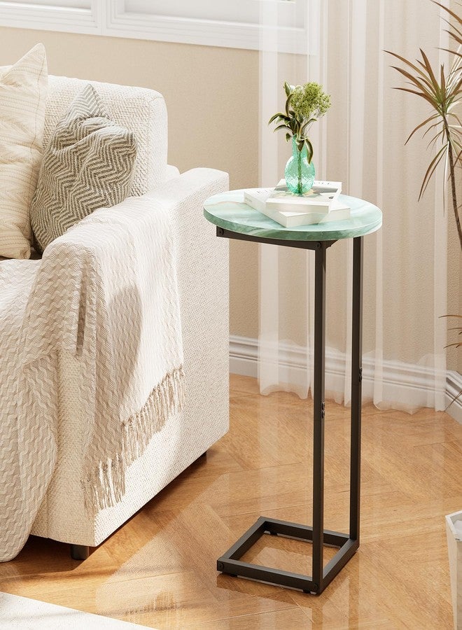 Katrawu C Shaped End Side Table, Small Oval Couch Sofa Table for Bed, Snack Side Table with Metal Frame, TV Tray Table with White Marble for Small Space, Living Room, Bedroom, Bedside(Sea Blue) - Image 5