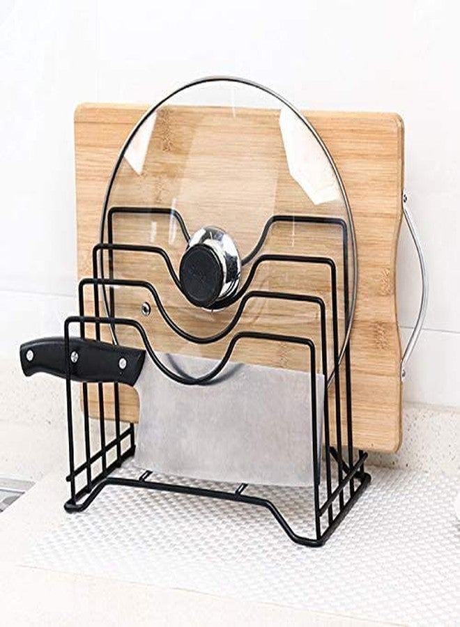 Dhruheer Multipurpose Stainless Steel 4 Slot Pan Cover Storage Rack, Cutting Board Organizer|| Bake Ware and Kitchenware Cabinet || Kitchen Cabinet Pantry Pan and Pot Lid Organizer Rack Holder (Black) - Image 1