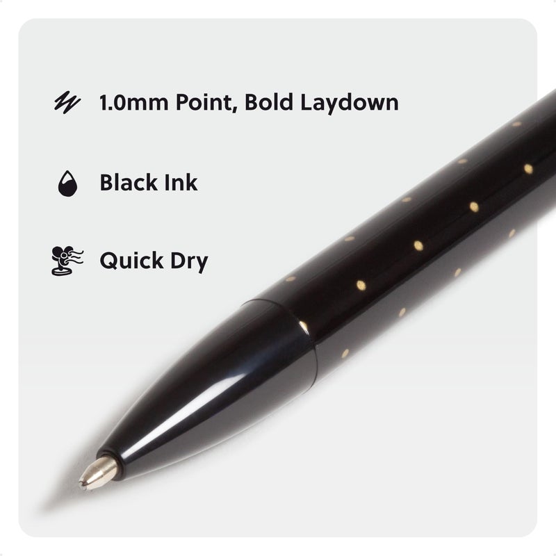 U Brands Laguna Ballpoint Pens, 6 Count, Foil Dots, Bold (1.0mm) Point, Black Ink - Image 3