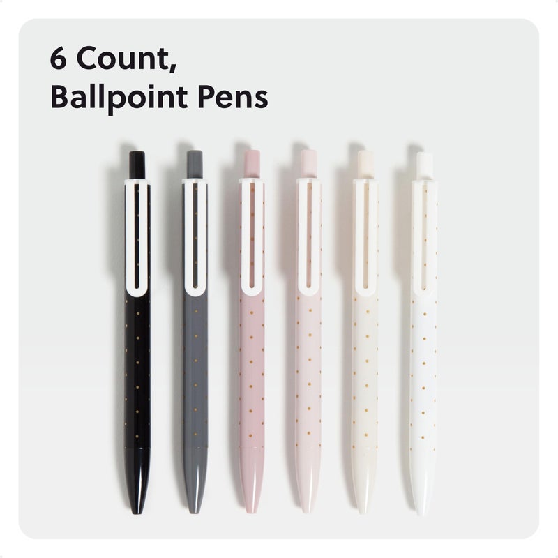 U Brands Laguna Ballpoint Pens, 6 Count, Foil Dots, Bold (1.0mm) Point, Black Ink - Image 2