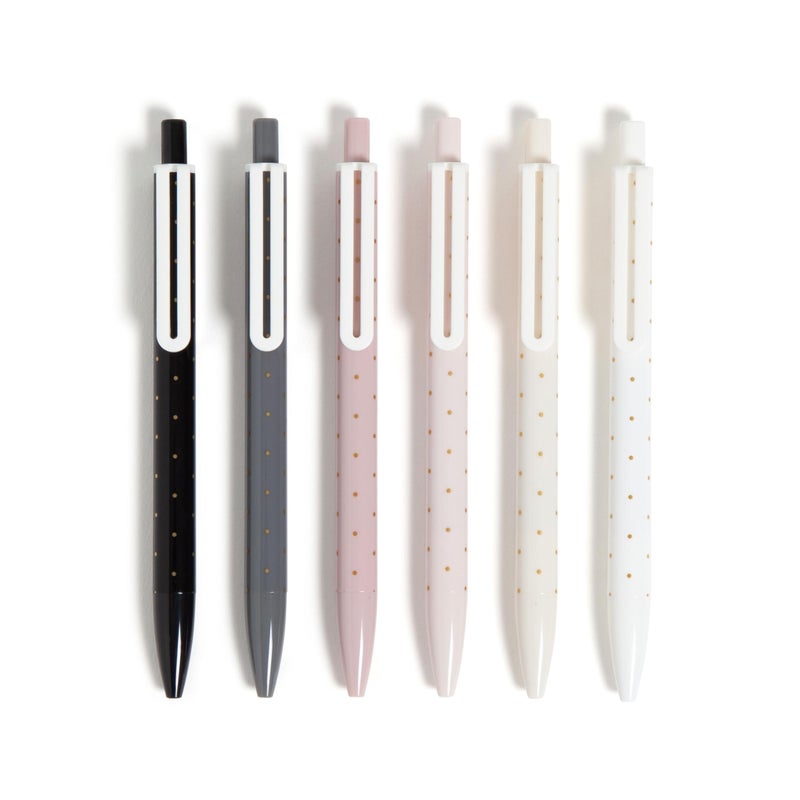 U Brands Laguna Ballpoint Pens, 6 Count, Foil Dots, Bold (1.0mm) Point, Black Ink - Image 1