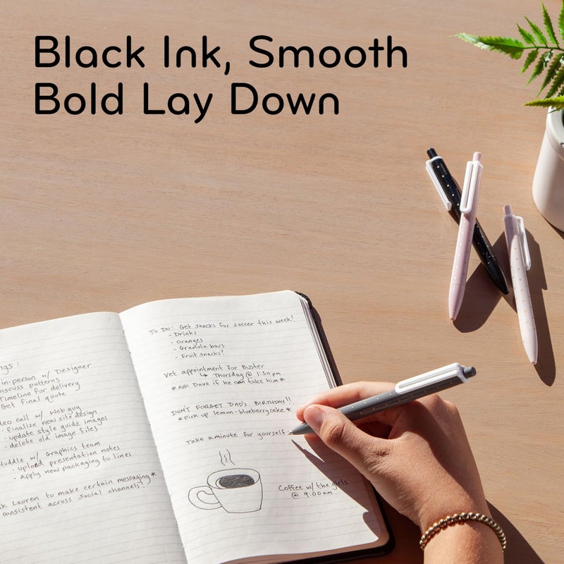 U Brands Laguna Ballpoint Pens, 6 Count, Foil Dots, Bold (1.0mm) Point, Black Ink - Image 5