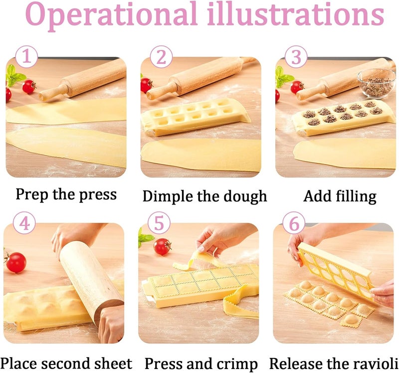 BangBoom Italian Pasta Making Mold Ravioli Tray Ravioli Mold and Cutter Square Pink - Image 4