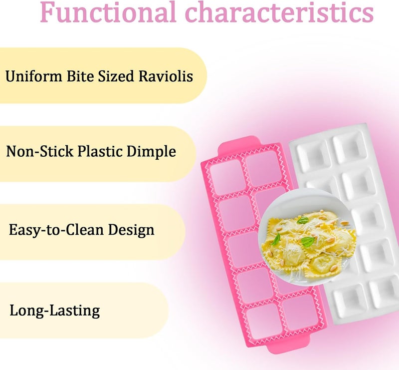 BangBoom Italian Pasta Making Mold Ravioli Tray Ravioli Mold and Cutter Square Pink - Image 5