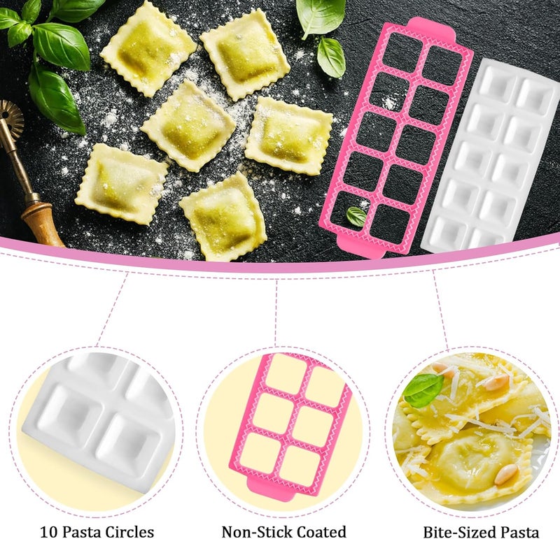 BangBoom Italian Pasta Making Mold Ravioli Tray Ravioli Mold and Cutter Square Pink - Image 3