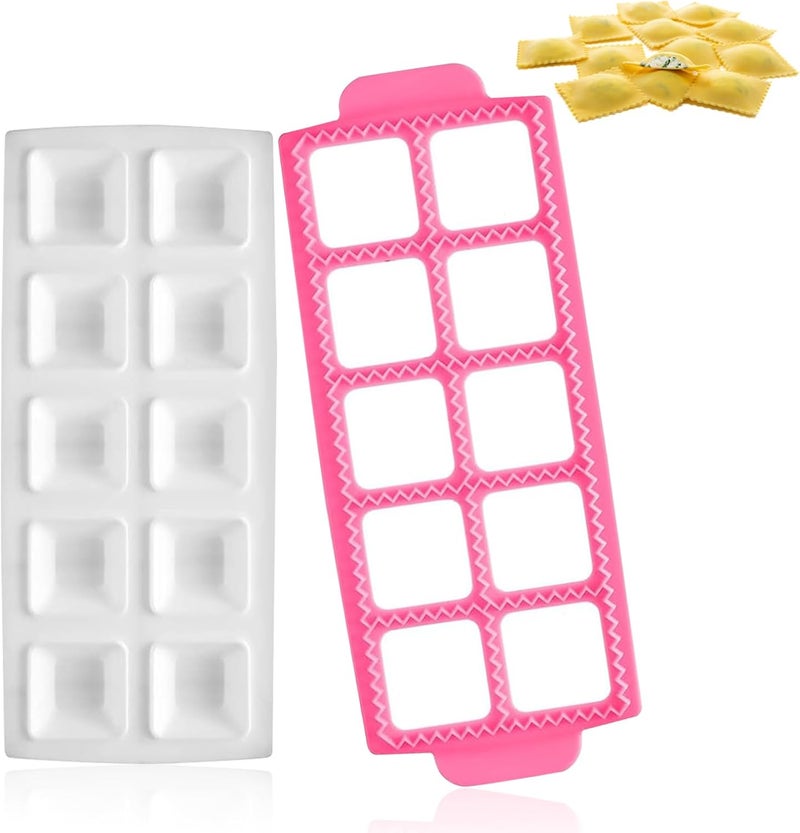 BangBoom Italian Pasta Making Mold Ravioli Tray Ravioli Mold and Cutter Square Pink - Image 1