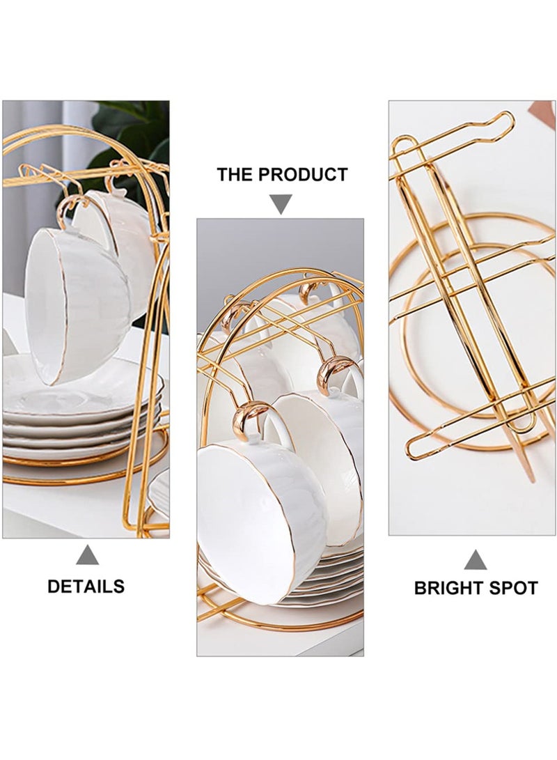 SYOSI Coffee Mug Holder with 6 Hook Hangers, Gold Coffee Cups Holder and Drying Rack, Metal Mug Tree, Cup Plate Drainer Stand, Ideal Organizer for Kitchen Counter and Tea Parties - Image 4