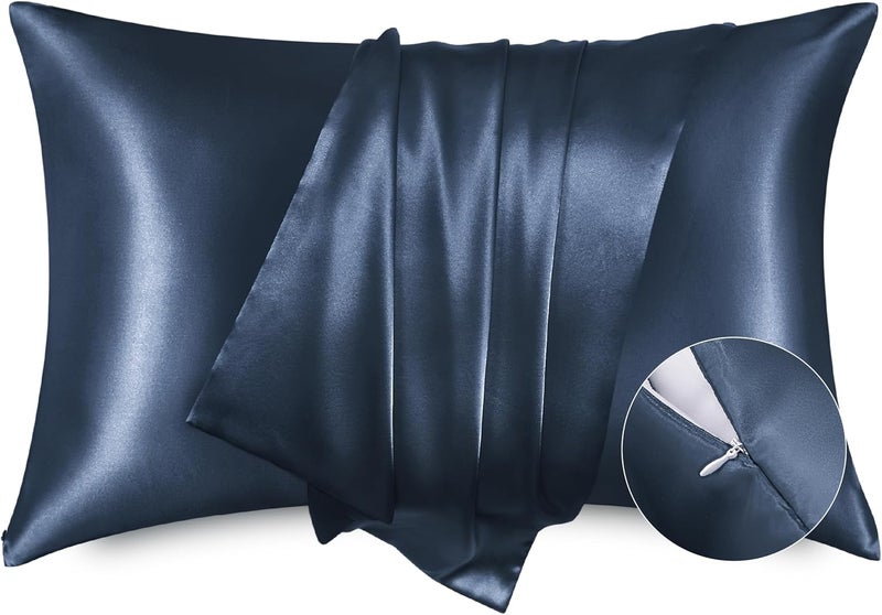 Bedsure Satin Pillowcase for Hair and Skin - Blue Granite Zipper Pillow Cases Standard Size Set of 2, Similar to Silk Pillow Cases, Silky & Super Soft Pillow Cover, Gifts for Her or Him, 20x26 Inches - Image 1
