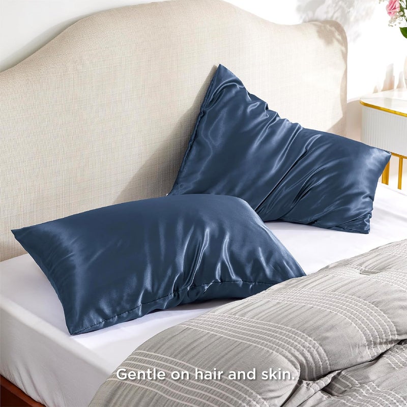 Bedsure Satin Pillowcase for Hair and Skin - Blue Granite Zipper Pillow Cases Standard Size Set of 2, Similar to Silk Pillow Cases, Silky & Super Soft Pillow Cover, Gifts for Her or Him, 20x26 Inches - Image 2