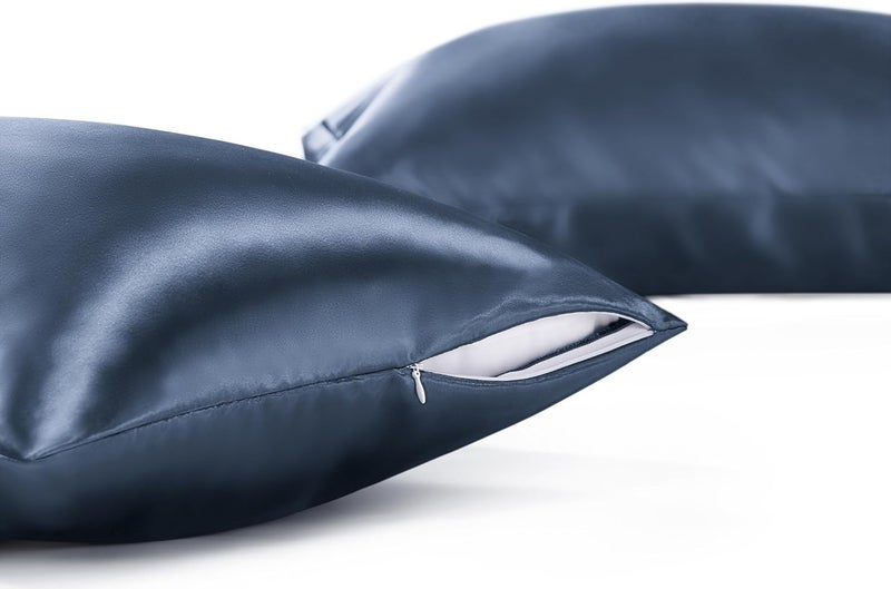 Bedsure Satin Pillowcase for Hair and Skin - Blue Granite Zipper Pillow Cases Standard Size Set of 2, Similar to Silk Pillow Cases, Silky & Super Soft Pillow Cover, Gifts for Her or Him, 20x26 Inches - Image 4