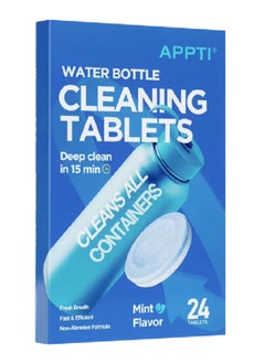APPTI 24 Count Water Bottle Cleaning Tablets Bottle Cleansing Tablet Hydration Pack Cleaning Tablets for All Plastics and Glass Drinking Container Mint Flavor Deep 15Min Clean Cleaner Tablets  - Image 1