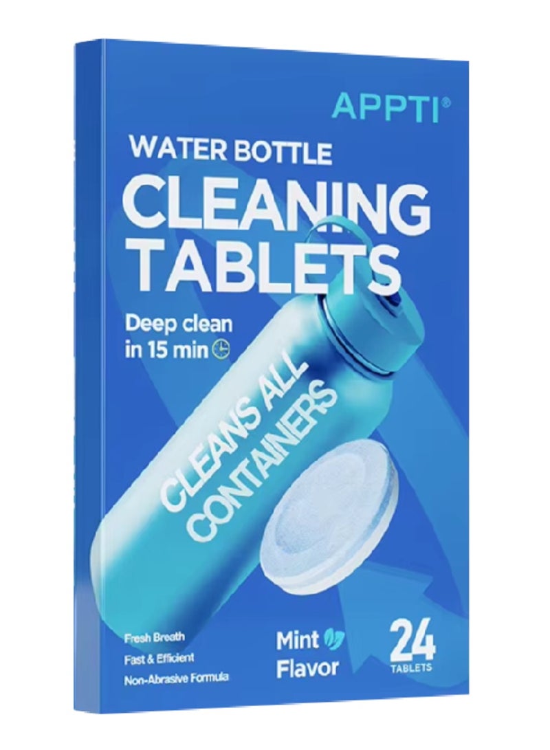APPTI 24 Count Water Bottle Cleaning Tablets Bottle Cleansing Tablet Hydration Pack Cleaning Tablets for All Plastics and Glass Drinking Container Mint Flavor Deep 15Min Clean Cleaner Tablets  - Image 1
