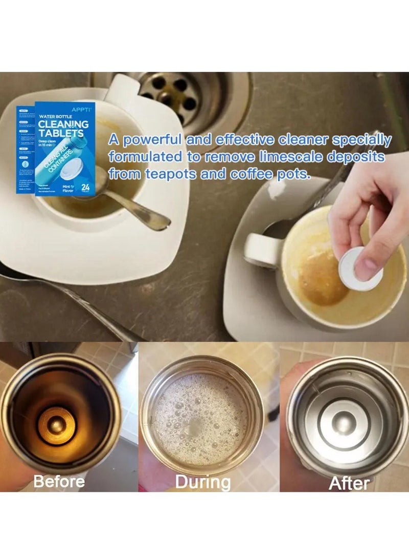 APPTI 24 Count Water Bottle Cleaning Tablets Bottle Cleansing Tablet Hydration Pack Cleaning Tablets for All Plastics and Glass Drinking Container Mint Flavor Deep 15Min Clean Cleaner Tablets  - Image 3
