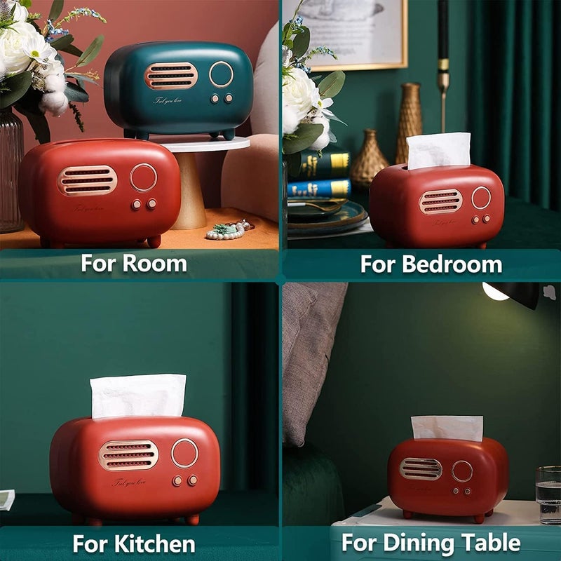 ENNCOZY Tissue Cover Box, Refined Retro Vintage Radio, Vintage Radio Shape Smooth Extraction Tissue Paper Box for Bathroom, Living Room, Bedroom - Image 2