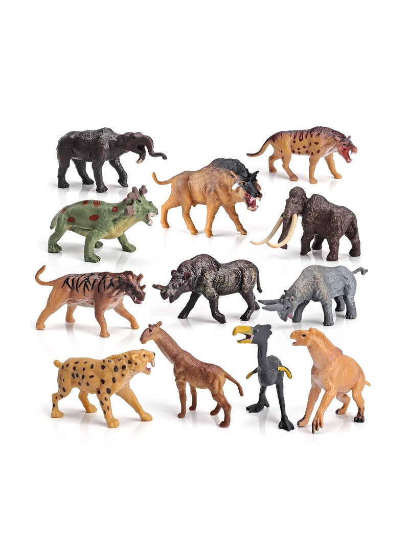 Realistic Wild Animal Figurines Set, Prehistoric Toy Models including Smilodon and Woolly Mammoth, 12PCS Early Educational Cognitive Playset for Kids - Perfect Birthday Gift!  - Image 1