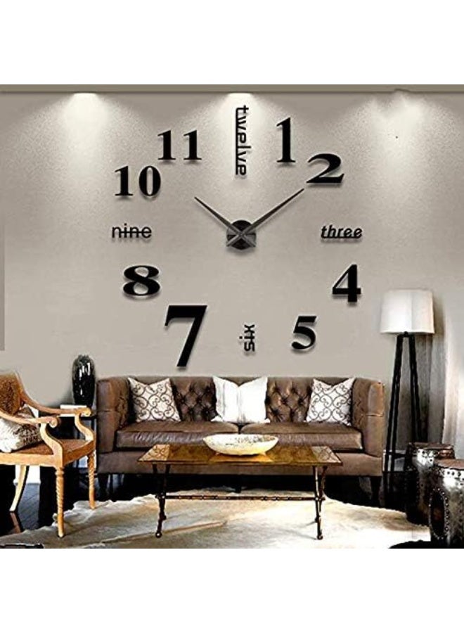 CUGBO DIY Wall Clock Modern Large 3D Wall Clock Mirror Stickers Home Office DecorBlack - Image 2