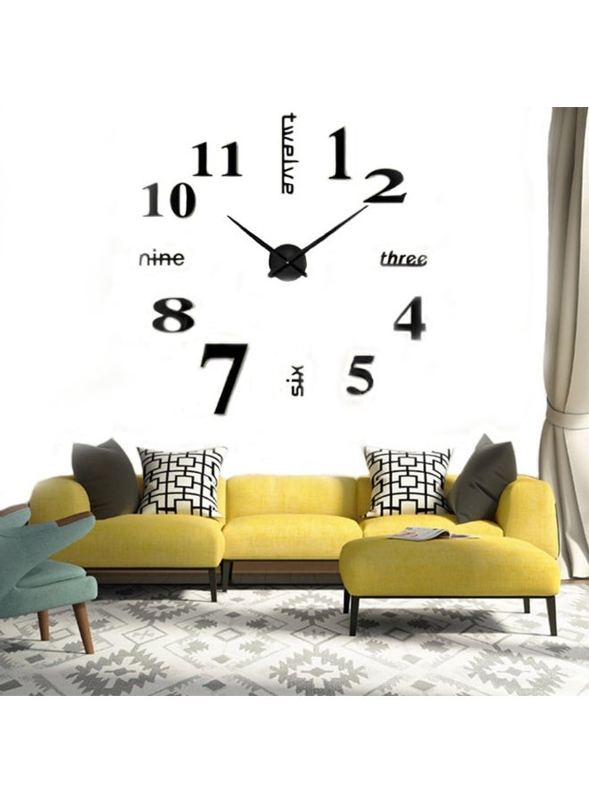 CUGBO DIY Wall Clock Modern Large 3D Wall Clock Mirror Stickers Home Office DecorBlack - Image 4