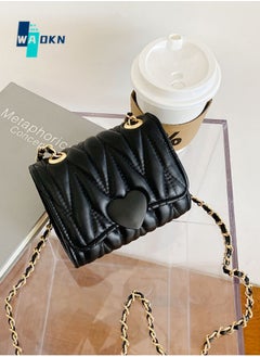WAOKN Stylish Heart Shape Shoulder Bag for Girls, Square Crossbody Bag Messenger Bag for Kids, Key Coin Handbag for Teenagers, Chain Children Accessories Coin Purse Small Bag(Black)  - Image 1