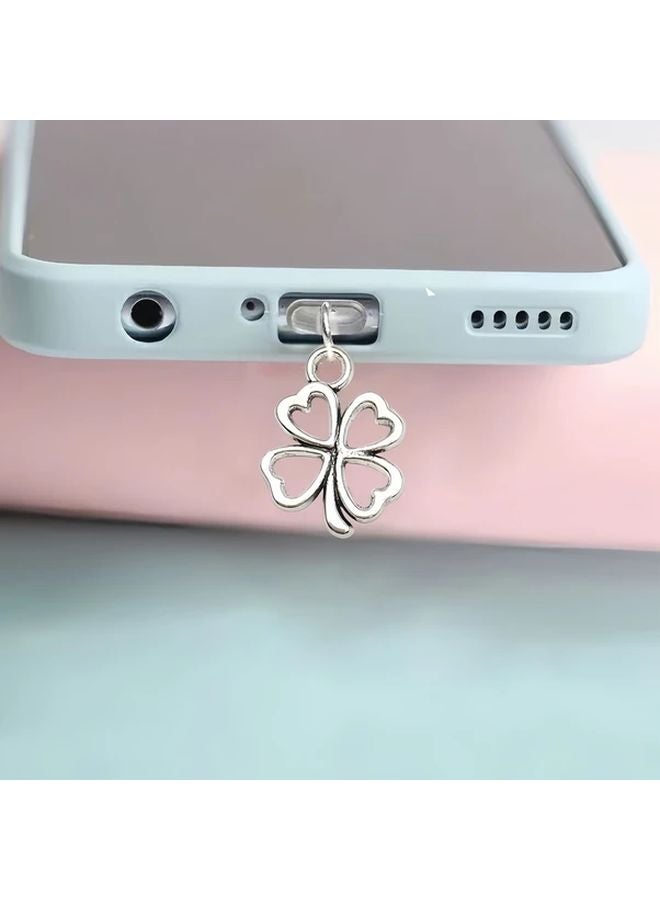 Silver Plated Clover Pendant Charging Port Dust Plug Compatible with Type C and iPhone - Image 2