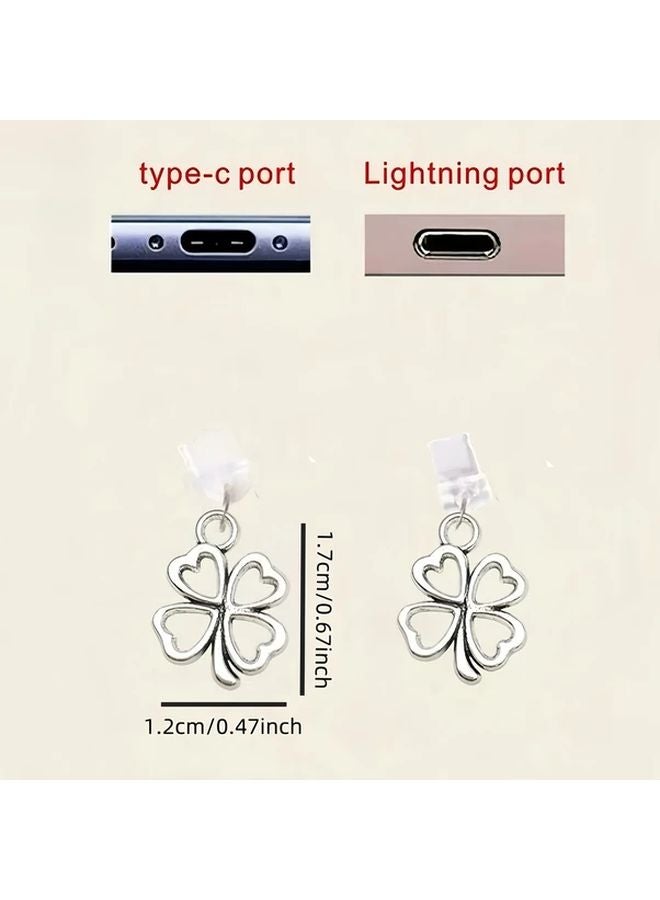 Silver Plated Clover Pendant Charging Port Dust Plug Compatible with Type C and iPhone - Image 3