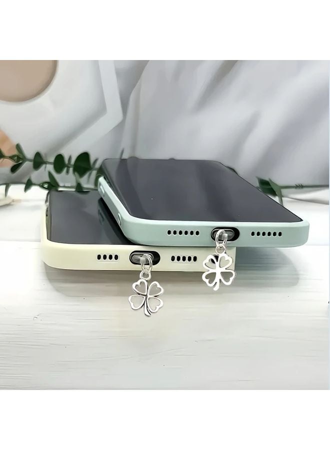 Silver Plated Clover Pendant Charging Port Dust Plug Compatible with Type C and iPhone - Image 5